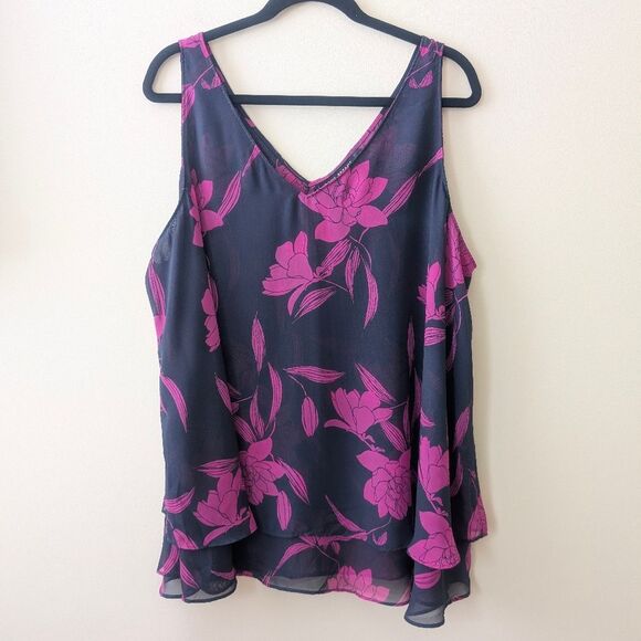 Lane Bryant Modern Swing Double-Layer Chiffon Tank Navy Fuchsia Size 20L - Picture 3 of 8